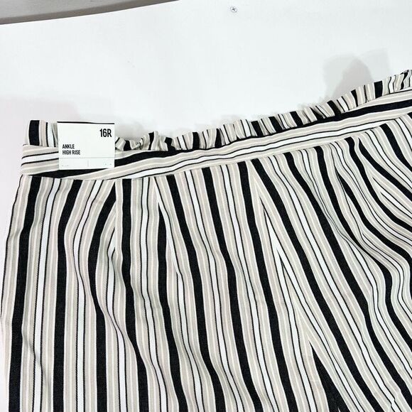 Express Paperbag Dress Pants Womens 16R Tan Stripe Ankle High Rise New Preppy - Picture 10 of 12